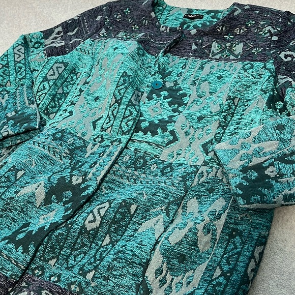 Susan Graver Artisan Jacket Size 14 Boho Carpet Mature Grunge Festival Artsy - Picture 12 of 13